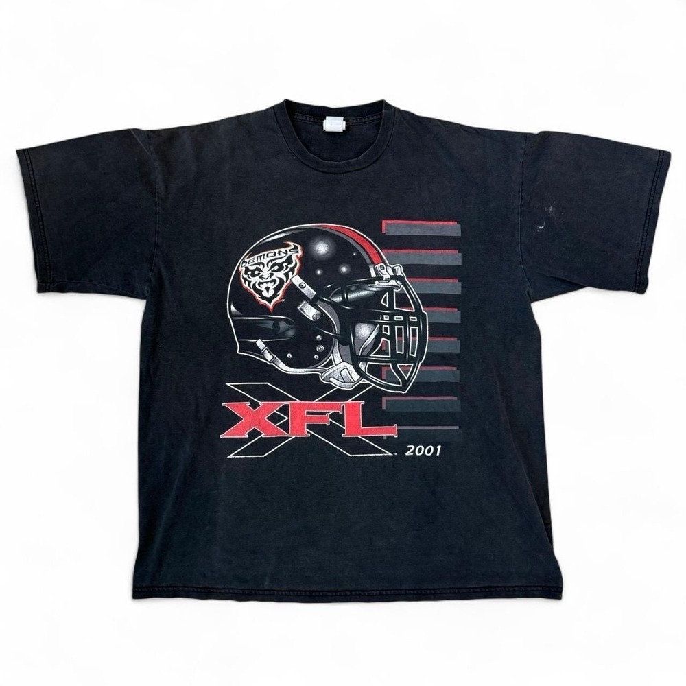 Vintage Drew Pearson XFL Faded Black Demons T-Shirt Mens Size XL 2001 Grunge Y2K